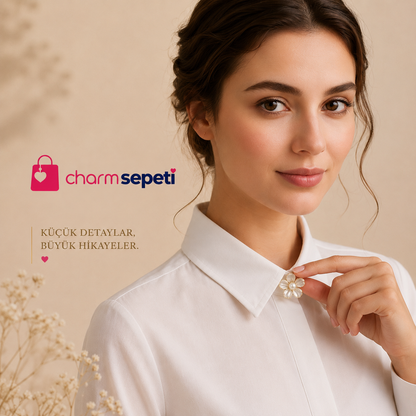 İnci Kristal Detaylı Gömlek Charmı